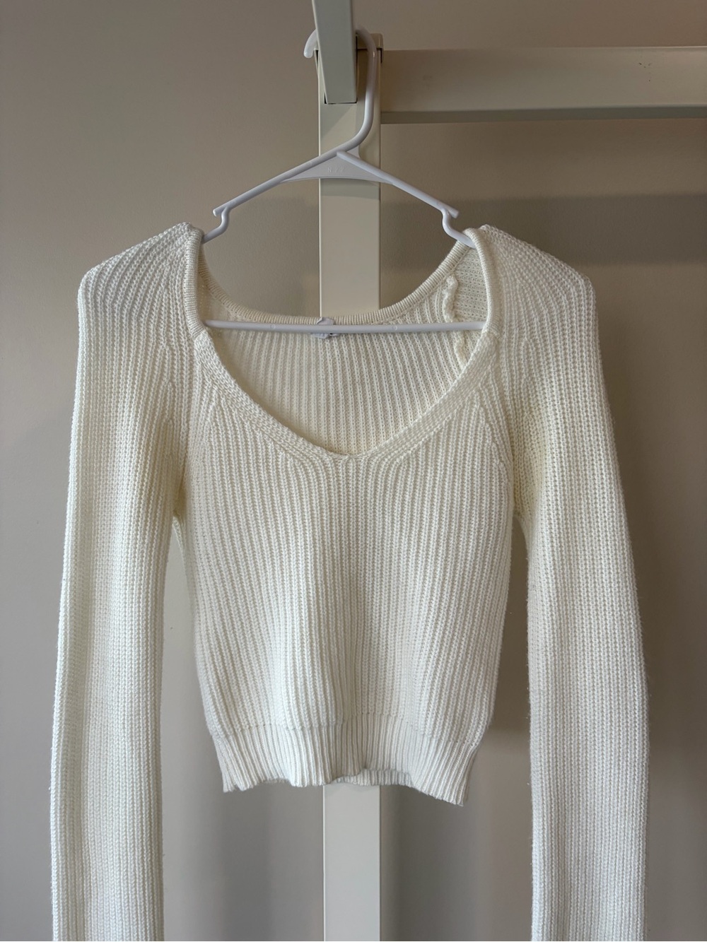 Garage Cream Ribbed V-Neck Sweater